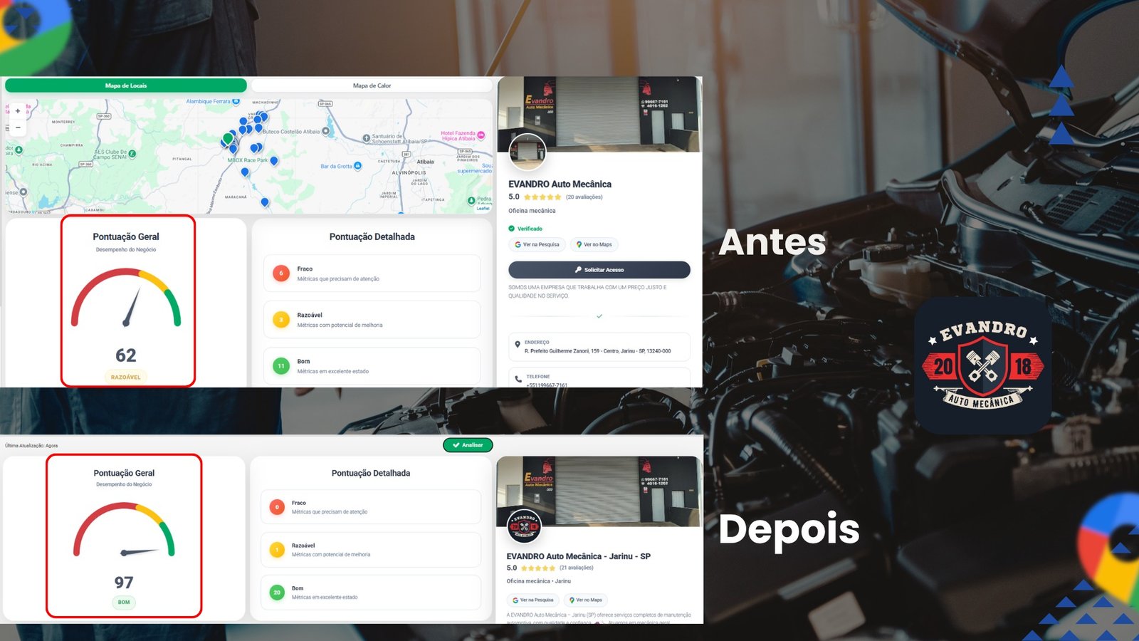 Antes e depois Evandro Auto Mecânica